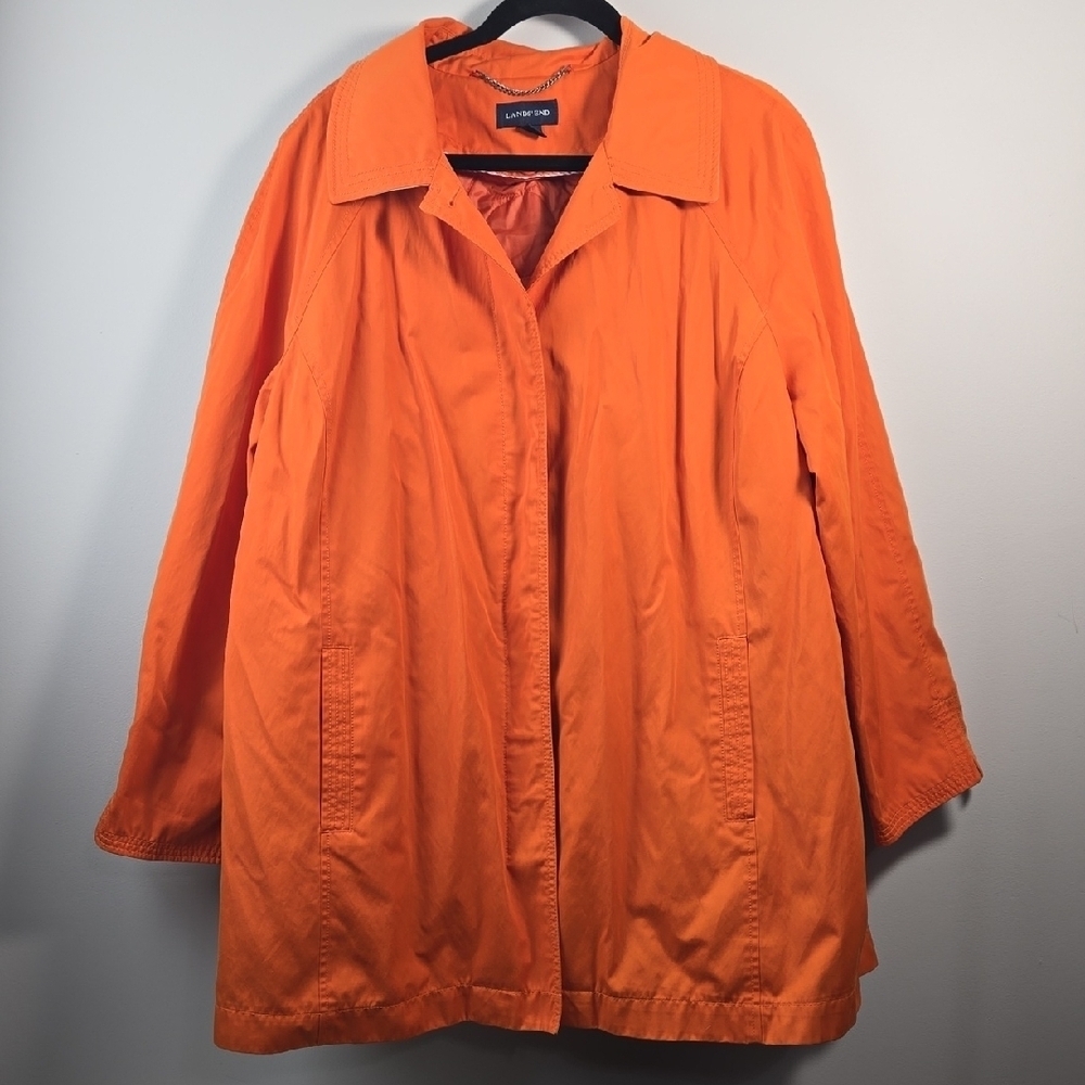 Lands' End Orange Trench Coat Lightweight Casual